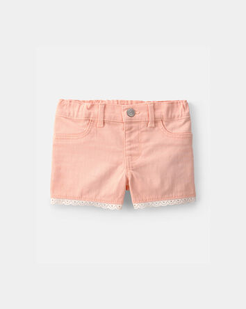 Baby Girl Eyelet Trim Twill Shorts - Peach, 