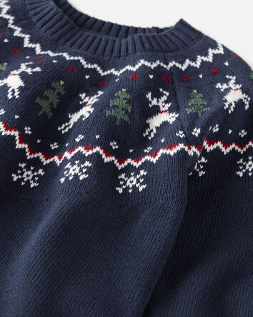 Kids Organic Cotton Fair Isle Sweater Knit Pullover, 
