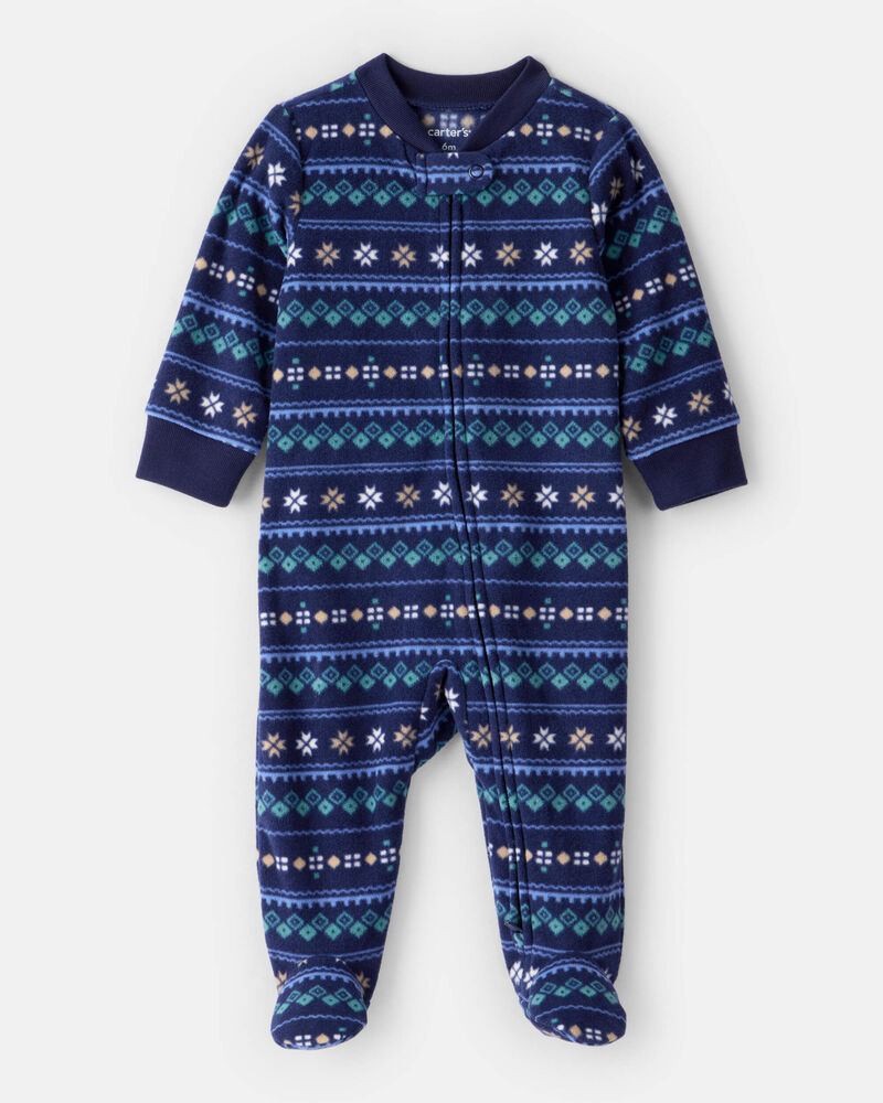Baby Boy Fair Isle Fleece Long-Sleeve Loose Fit Sleeper, image 1 of 4 slides