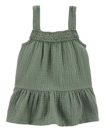 Toddler Gauze Crotchet Knit Tank-Olive, 