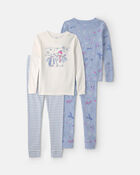 Girls Winter 100% Cotton Snug Fit 4-Piece Pyjama Set - Purple/White, image 1 of 5 slides