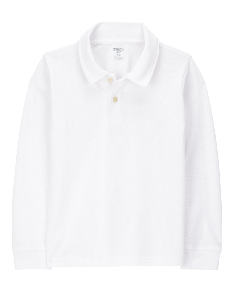 Kid Pique Long-Sleeve Polo Shirt - White, image 1 of 3 slides