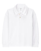 Kid Pique Long-Sleeve Polo Shirt - White, image 1 of 3 slides