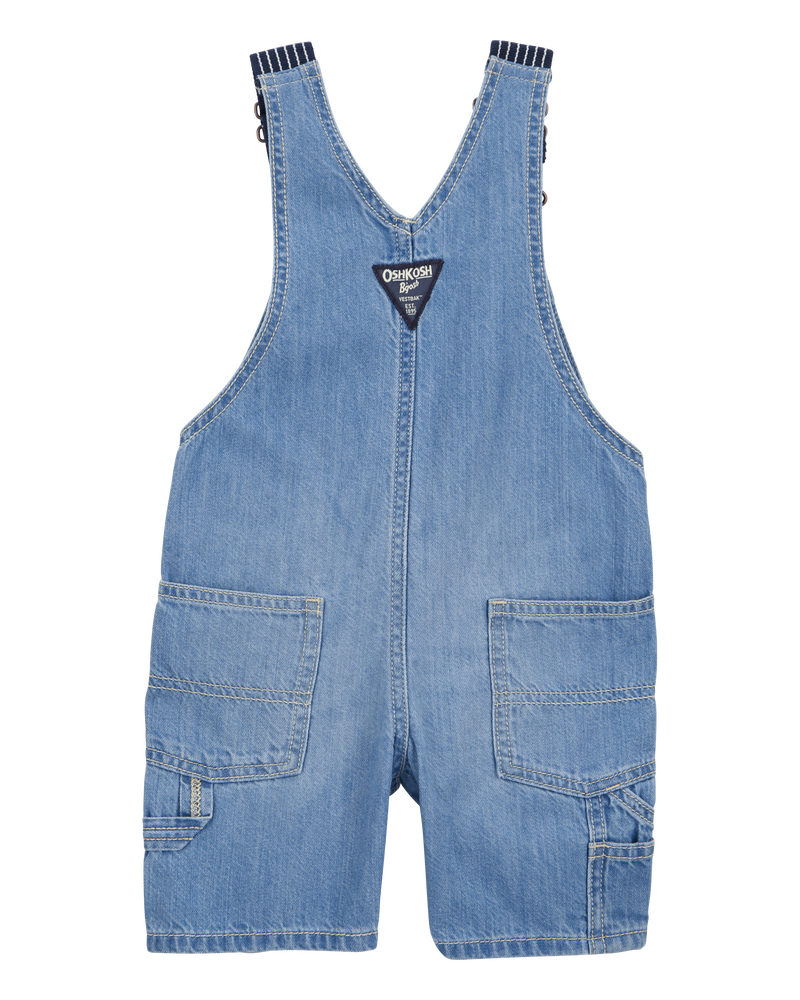 Toddler Denim Shortalls: Hickory Stripe Strap Remix, image 2 of 5 slides