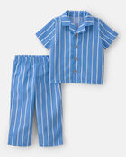 Toddler Boy Striped Loose Fit 2-Piece Pyjama Set - Blue, image 1 of 5 slides