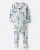 Baby Boy Dragon Print 100% Cotton Long-Sleeve 2-Way Zip 1-Piece Pyjamas - Blue, image 1 of 4 slides