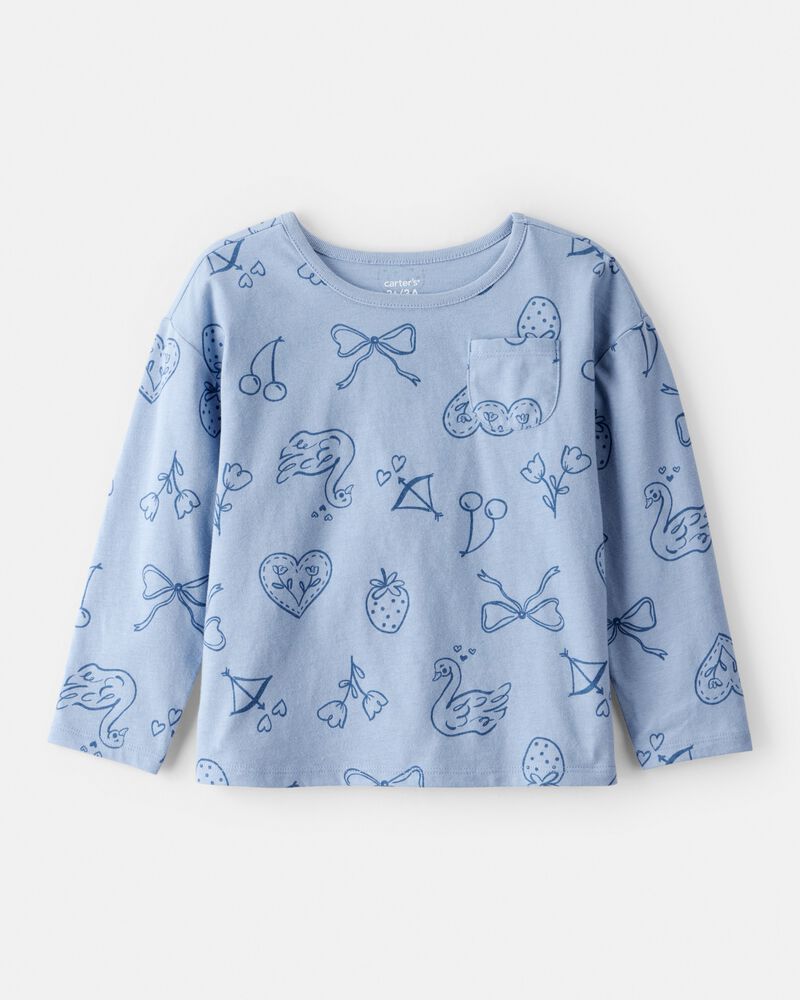 Toddler Girl Icon Print Long Sleeve Tee - Blue , image 1 of 3 slides