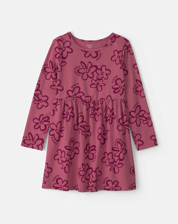 Filles - Robe manches longues &agrave; motif floral &ndash; Rose, 