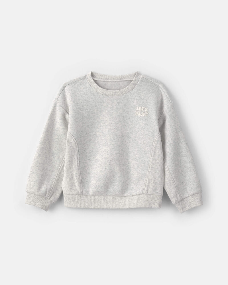 Toddler Girl 'Let's Play' Fleece Pullover Sweatshirt - Grey, image 1 of 4 slides