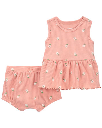 2-Piece Floral Ribbed Outfit Set, 