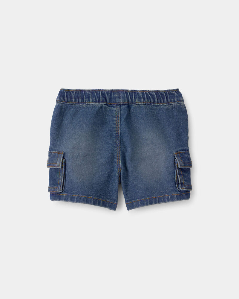 Baby Boy Denim Drawstring Cargo Shorts - Dark Wash, image 2 of 5 slides