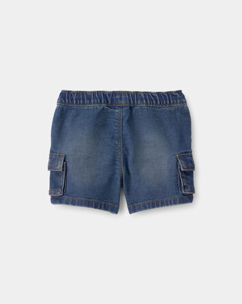 Baby Boy Denim Drawstring Cargo Shorts - Dark Wash, 