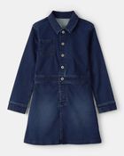 Girls Dark Wash Denim Long-Sleeve Dress - Blue, image 1 of 4 slides