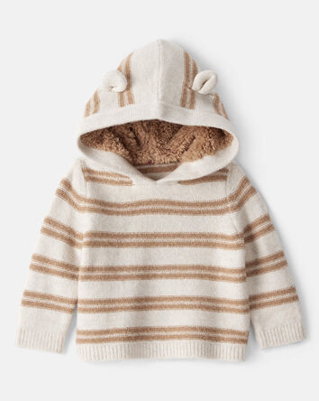 Baby Bear Striped Sherpa-Lined Hooded Sweater, 