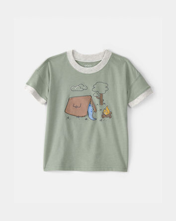 Tout-petit gar&ccedil;on - T-shirt &agrave; imprim&eacute; dinosaure en camping - Vert, 