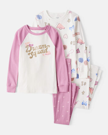 Filles - Pyjama de cheerleading en coton 100 % à manches longues, 4 pièces - Blanc/Rose, 