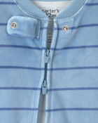 Baby Boy 1-Piece Striped Raccoon 2-Way Zip DreamPlush Snug Fit Footed Pyjama - Blue, image 3 of 6 slides