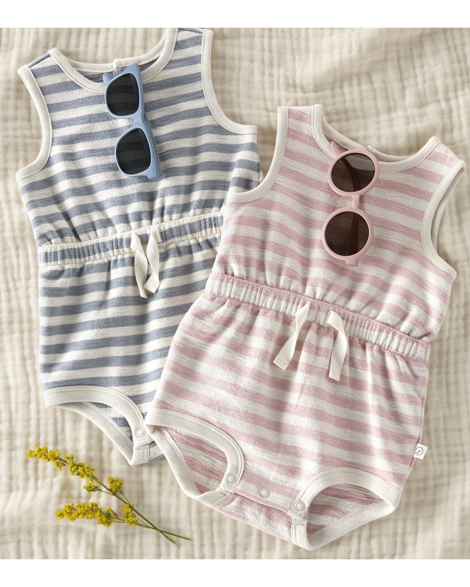 Baby Girls Baby Organic Cotton Striped Bubble Romper NB Little Planet