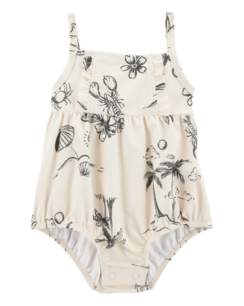 Baby 1-Piece Beach Print Swimsuit, 
