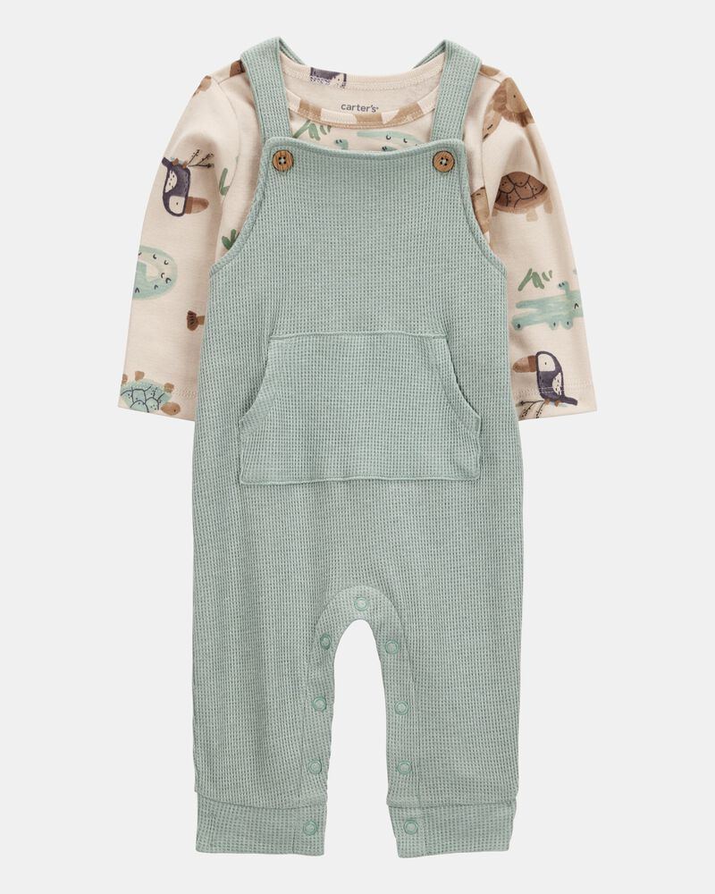 Baby Boy 2-Piece Long-Sleeve Tee & Thermal Coverall Set, image 1 of 6 slides