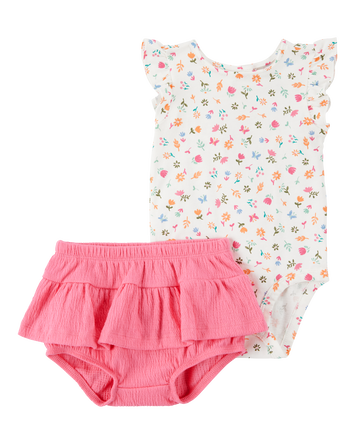 Baby 2-Piece Floral Bodysuit & Diaper Cover Set - Pink, 