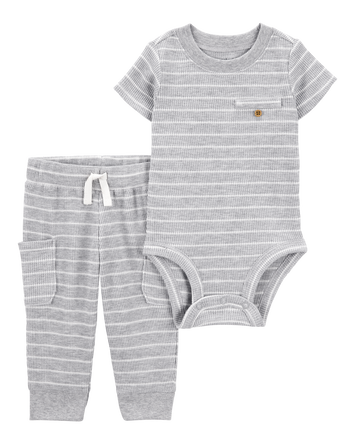 Baby 2-Piece Striped Thermal Bodysuit Pant Set, 