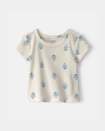 Baby Girl Floral Ribbed Tee - Ivory, 