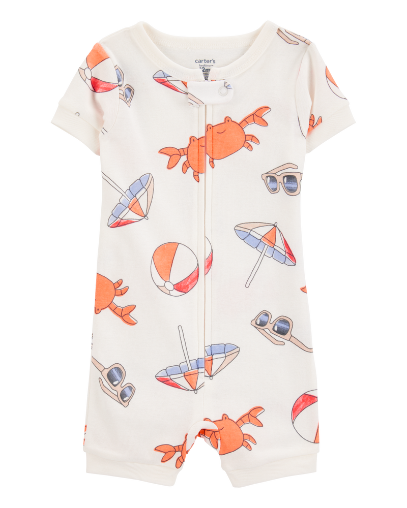 Toddler 1-Piece Crab Beach Print 100% Snug Fit Cotton Romper Pyjamas, image 1 of 3 slides