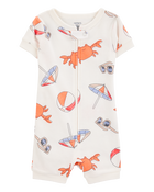 Toddler 1-Piece Crab Beach Print 100% Snug Fit Cotton Romper Pyjamas, image 1 of 3 slides