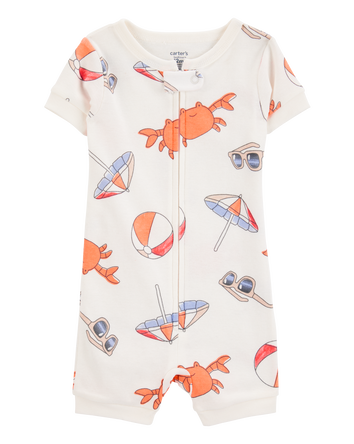 Toddler 1-Piece Crab Beach Print 100% Snug Fit Cotton Romper Pyjamas, 