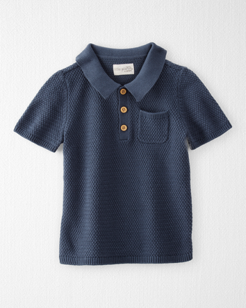 Toddler Organic Cotton Crotchet Knit Polo Shirt, 