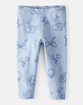 Baby Girl Bow Icon Pull-On Stretch Leggings - Blue, 