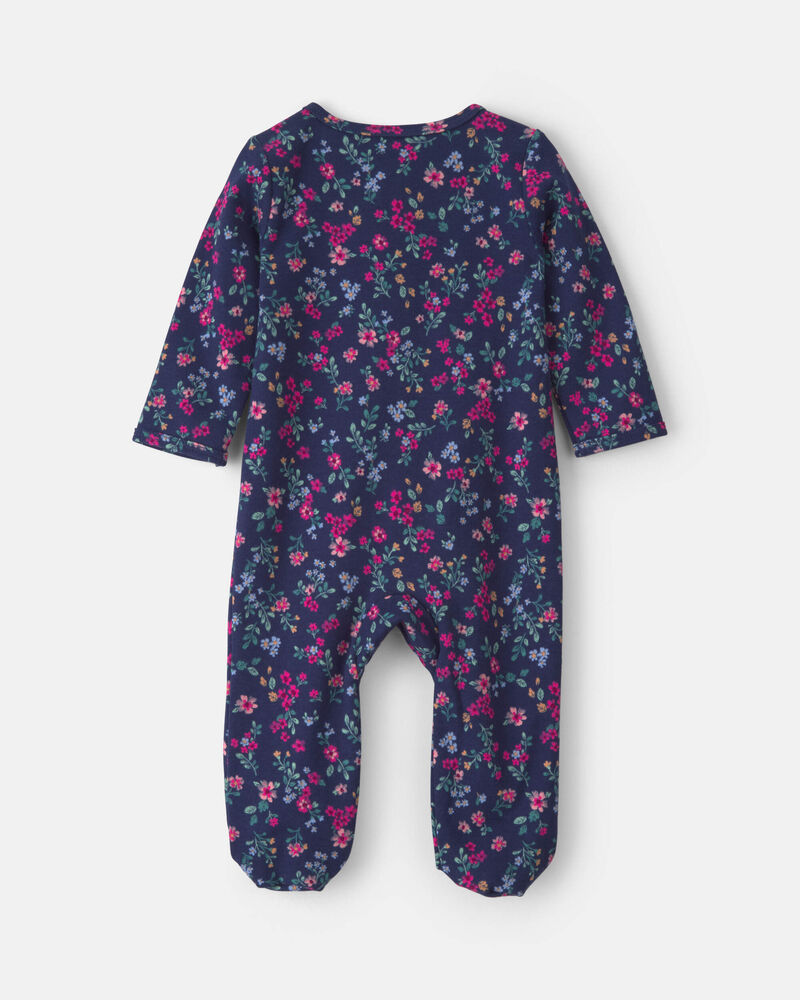 Baby Girl Floral 100% 2-Way Zip Cotton Sleeper - Navy, image 2 of 6 slides