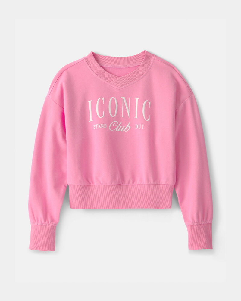 Girls 'Iconic Club' French Terry Pullover Sweatshirt - Pink, image 1 of 4 slides