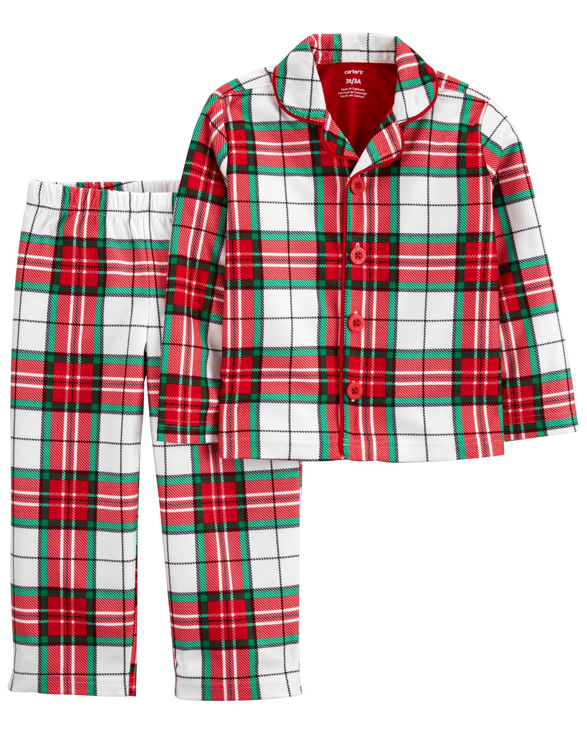 2 Piece Plaid Coat Style Fleece PJs