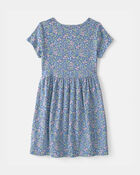 Girls Floral Rib Short-Sleeve Dress - Blue, image 2 of 4 slides