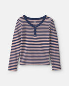 Filles - Haut manches longues en tissu c&ocirc;tel&eacute; &agrave; rayures &ndash; Rose/Bleu marine, image 1 sur 2 diapositives