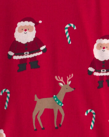 Toddler 2-Piece Beige Santa Christmas 100% Cotton Snug Fit Pyjama Set - Red, 