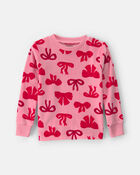 Toddler Girl 2-Piece Bows DreamPlush Snug Fit Pyjama Set - Pink, image 3 of 5 slides