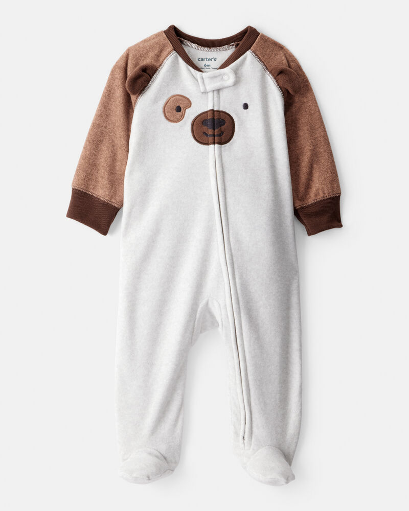 Baby Boy Dog Fleece Zip-Up Sleeper - Grey, image 1 of 3 slides
