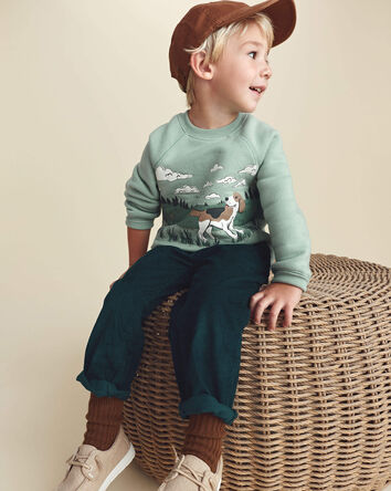 Toddler Boy Dog Fleece Pullover Sweatshirt - Green, 