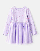 Toddler Girl Heart Print Long-Sleeve Dress - Purple, image 1 of 4 slides