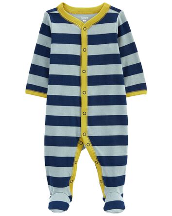 Striped Snap-Up Cotton Blend Sleeper Pyjamas, 