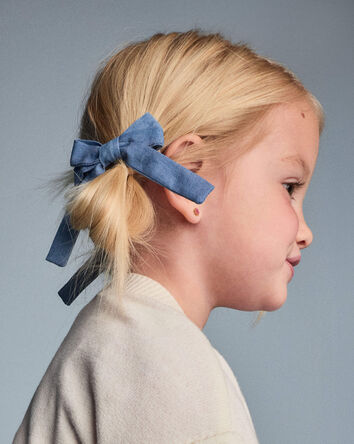 Toddler Girl 2-Pack Bow Hair Clips in Chambray - Blue, 