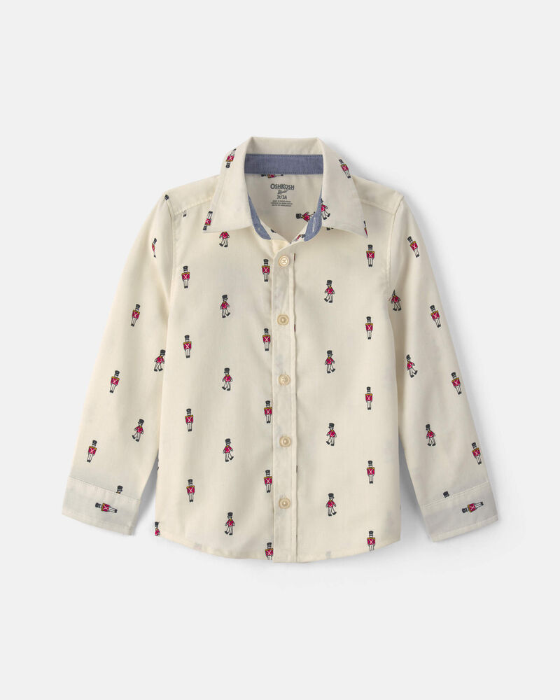Tout-petit gar&ccedil;on - Chemise manches longues &agrave; motif casse-noisette de No&euml;l - Blanc, image 1 sur 2 diapositives