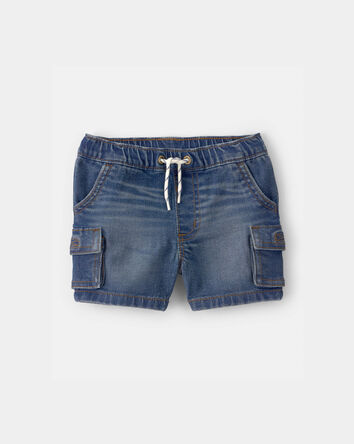 Baby Boy Denim Drawstring Cargo Shorts - Dark Wash, 