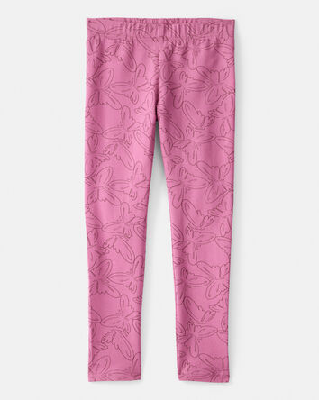 Filles - Legging extensible à enfiler en coton à motif papillon – Rose, 