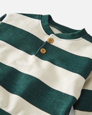 Baby Organic Cotton Fleece Henley in Stripes, 