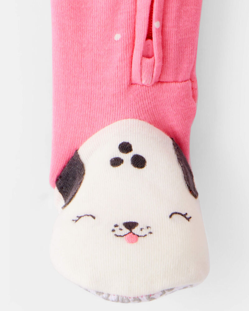 Baby Girl Dalmatian Print 100% Cotton Long-Sleeve 2-Way Zip 1-Piece Pyjamas - Pink, image 4 of 5 slides