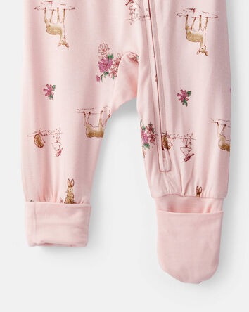 Baby Girl Deer & Floral Print PurelySoft Sleeper - Pink, 